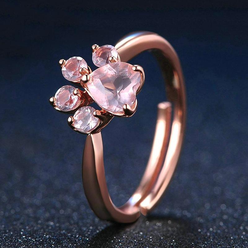 Bague Patte D Amour En Quartz Rose Et Argent 925 Mon Chat Adore