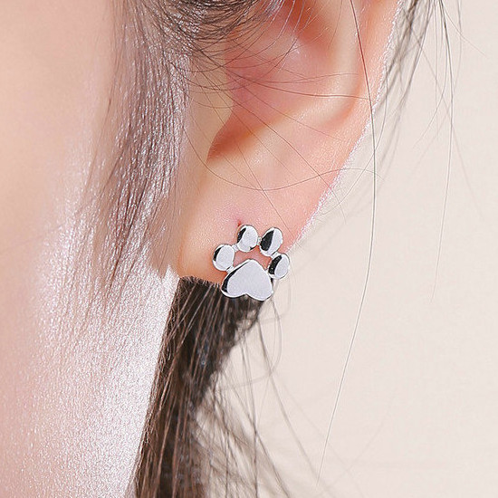 Boucles d'oreilles pattes de chat argent quartz rose